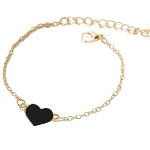 Bracelet Goldish Chain Black Heart Pendant Costume Fashion Jewelry NEW